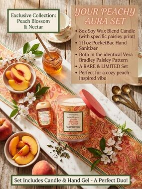 RARE Vera Bradley Peach Blossom & Nectar Candle and Hand Sanitizer Set - Peach